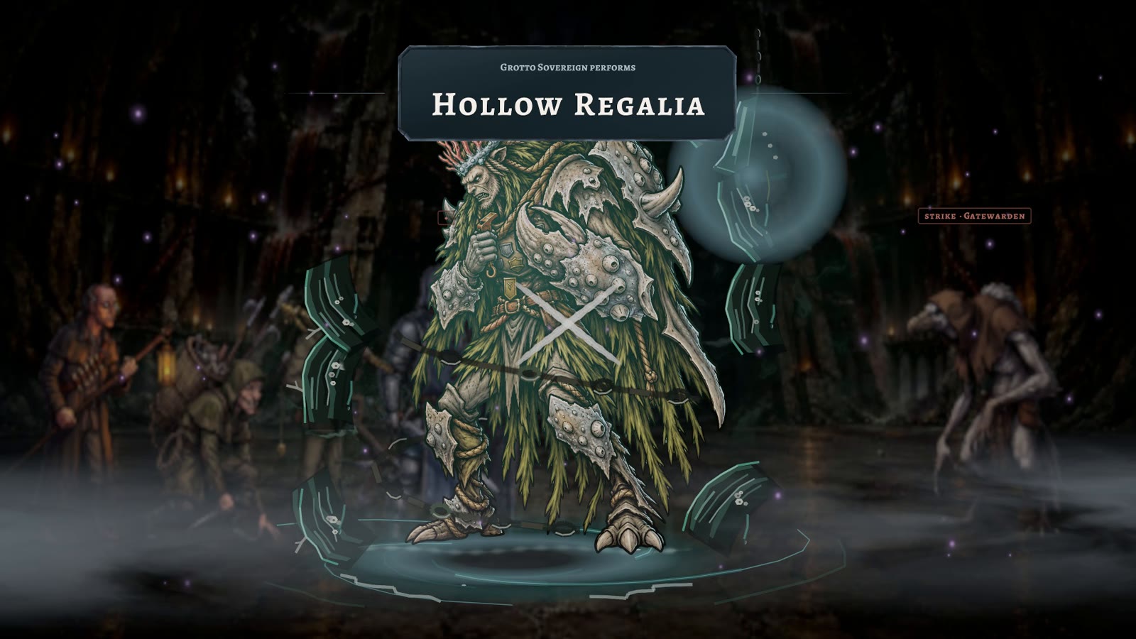 Chefe Grotto Sovereign usa o golpe Hollow Regalia em combate de VEKARRA