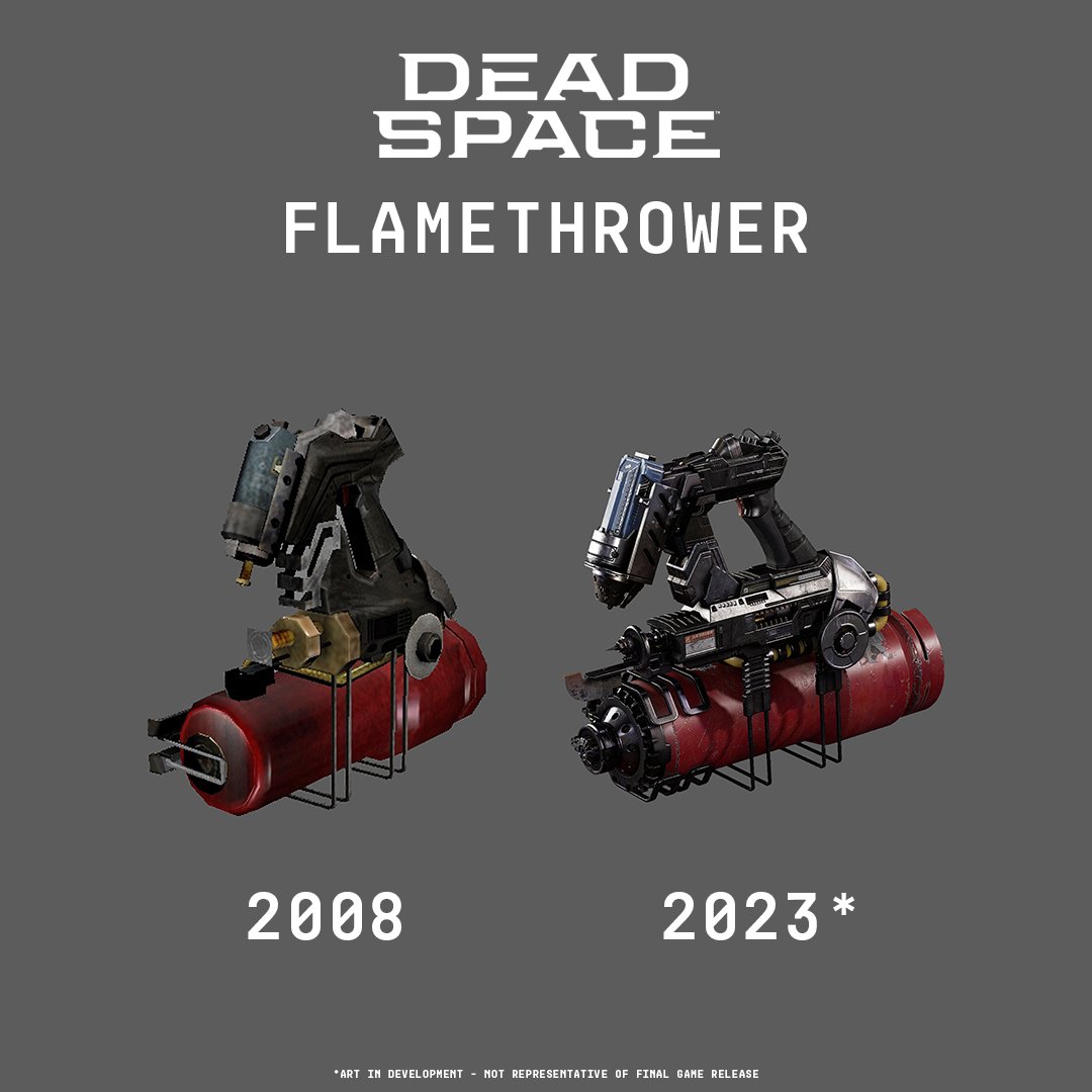 Dead Space Flamethrower Comparison from 2008 to 2023* (*Art in development - not representative of final release)