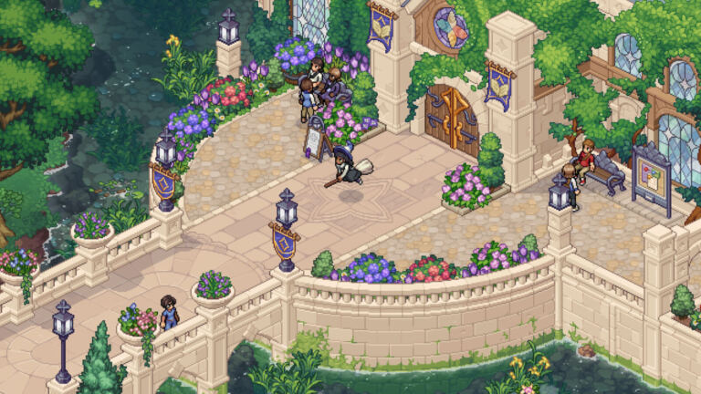 Estudante caminhando pela cidade de Witchbrook